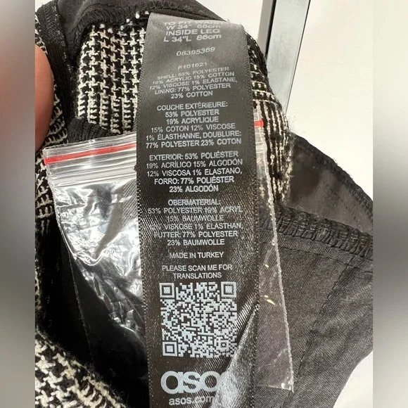 ASOS Men’s Black and White Plaid Dress Pants size 34”x 34” - Picture 5 of 8